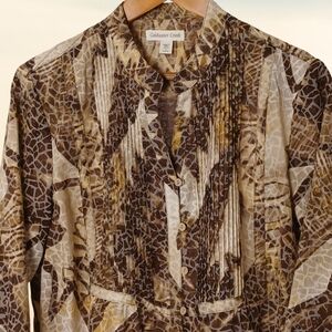 Women's Coldwater Creek Blouse, Size L (14-16), Pleated Front, Animal Print